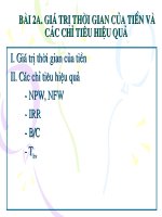 BÀI 2a  GIÁ TRỊ THỜI GIAN của TIỀN và các CHỈ TIÊU HIỆU QUẢ 