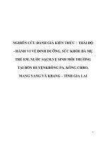 NGHIÊN cứu ĐÁNH GIÁ KIẾN THỨC – THÁI độ   HÀNH VI về DINH DƯỠNG, sức KHỎE bà mẹ TRẺ EM, nước SẠCH,VỆ SINH môi TRƯỜNG tại bốn HUYỆNKRÔNG PA, KÔNG CHRO, MANG YANG và KBANG – TỈNH GIA LAI