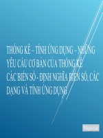 Thống kê – tính ứng dụng – những yêu cầu cơ bản của thống kê ,các biến số   định nghĩa biến số, các dạng và tính ứng dụng