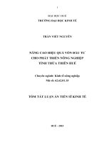 NÂNG CAO HIỆU QUẢ vốn đầu tư CHO PHÁT TRIỂN NÔNG NGHIỆP TỈNH THỪA THIÊN HUẾ (TT)