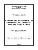 Nghiên cứu tổng hợp và khảo sát tính chất hấp phụ, hoạt tính xúc tác quang của vật liệu MIL 101(cr)