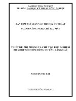 tóm tắt luận văn thạc sĩ kỹ thuật  THIẾT kế, mô PHỎNG và CHẾ tạo THỬ NGHIỆM bộ KHỚP nối mềm DÙNG cơ cấu RĂNG cầu 