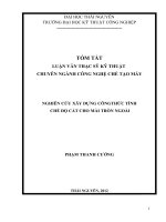 tóm tắt luận văn thạc sĩ kỹ thuật  NGHIÊN cứu xây DỰNG CÔNGTHỨC TÍNH  CHẾ độ cắt CHO mài TRÒN NGOÀI 