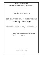 tóm tắt luận văn thạc sĩ kỹ thuật   tổn THẤT điện NĂNG PHI kỹ THUẬT TRONG hệ THỐNG điện 