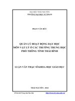 Quản lý hoạt động dạy học môn vật lý ở các trường trung học phổ thông tỉnh thái bình 