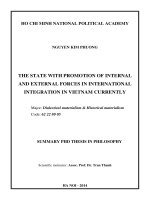 The state with promotion of internal and external forces in international integration in vietnam currently 