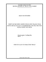 tóm tắt luận văn thạc sĩ kỹ thuật THIẾT kế bộ điều KHIỂN PHẢN hồi TRẠNG THÁI DÙNG bộ QUAN sát LUENBERGER CHO hệ TRUYỀN ĐỘNG KHỚP nối mềm 