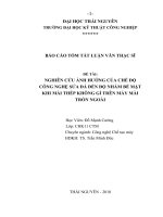 tóm tắt luận văn thạc sĩ kỹ thuật NGHIÊN cứu ẢNH HƯỞNG của CHẾ độ CÔNG NGHỆ sửa đá đến độ NHÁM bề mặt 