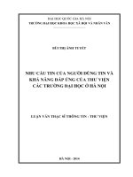 Nhu cầu tin của người dùng tin và khả năng đáp ứng của thư viện các trường đại học ở hà nội 