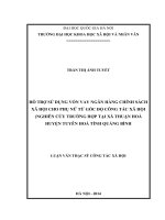 Hỗ trợ sử dụng vốn vay ngân hàng chính sách xã hội cho phụ nữ từ góc độ công tác xã hội ( nghiên cứu trường hợp tại xã thuận hóa, huyện tuyên hóa, tỉnh quảng bình) 
