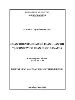 Tóm tắt Luận văn Thạc sĩ Quản trị kinh doanh: Hoàn thiện báo cáo kế toán quản trị tại Công ty Cổ Phần Dược Danapha
