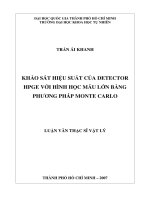 KHẢO SÁT HIỆU SUẤT CỦA DETECTOR HPGE VỚI HÌNH HỌC MẪU LỚN BẰNG PHƯƠNG PHÁP MONTE CARLO