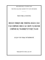 Luận văn thạc sĩ  2015 hoàn thiện hệ thống báo cáo tài chính cho các đơn vị hành chính sự nghiệp ở việt nam 