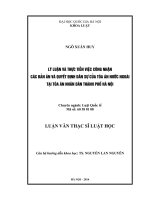 Lý luận và thực tiễn việc công nhận các bản án và quyết định dân sự của tòa án nước ngoài tại tòa án nhân dân thành phố hà nội 