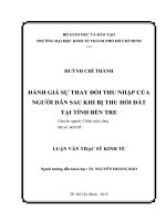 Luận văn thạc sĩ  2015 đánh giá sự thay đổi thu nhập của người dân sau khi bị thu hồi đất tại tỉnh bến tre 