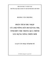 PHÂN TÍCH THU NHẬP của hộ NÔNG dân HUYỆN BA TRI, TỈNH bến TRE TRONG QUÁ TRÌNH xây DỰNG NÔNG THÔN mới 