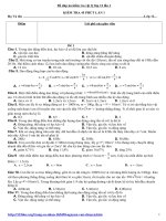 Đề và đáp án kiểm tra vật lý lớp 12 lần 1