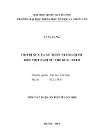 Tóm tắt luận án tiến sĩ thơ đi sứ của sứ thần trung quốc đến việt nam từ thế kỉ x   XVIII của NCS lý na (li na) 