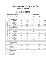 1 BẢNG TH ÔNG số KÍCH THƯỚC THÀNH PHẨM 