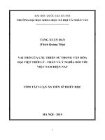 Tóm tắt luận án vai trò của các thiền sư trong văn hóa đại việt thời lý   trần và ý nghĩa đối với việt nam hiện nay 