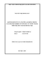 Lợi ích kinh tế của người lao động trong các doanh nghiệp có vốn đầu tư nước ngoài trên địa bàn thành phố hà nội (TT)