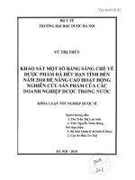KHẢO sát một số BẢNG SÁNG CHÉ về dược PHẨM đã hết hạn TÍNH đến năm 2010 để NÂNG CAO HỌAT ĐỘNG NGHIÊN cứu sản PHẨM của CAC DOANH NGHIỆP dược TRONG nước
