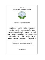 Khảo sát nhận thức của chủ quầy thuốc trên địa bàn hai huyện gia lâm và thanh trì   hà nội trong lộ trình thực hiện GPP  nguyên tắc, tiêu chuẩn thực hành tốt nhà thuốc của bộ y tế