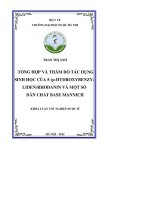Tổng hợp và thăm dò tác dụng sinh học của 5   (p hydroxybenzy liden) rhodanin và một số dẫn chất base mannich