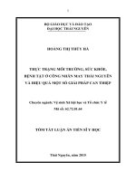 Thực trạng môi trường, sức khỏe, bệnh tật ở công nhân may thái nguyên và hiệu quả một số giải pháp can thiệp (TT)
