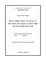 Hoàn thiện công tác quản lý thu thuế thu nhập cá nhân trên địa bàn tỉnh trà vinh