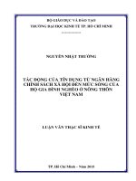 Tác động của tín dụng từ ngân hàng chính sách xã hội đến mức sống của hộ gia đình nghèo ở nông thôn việt nam 