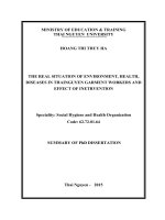 The real situation of environment, health, diseases in thainguyen garment workers and effect of inetrvention