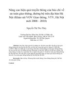 Nâng cao hiệu quả truyền thông của báo chí về an toàn giao thông, đường bộ trên địa bàn hà nội (khảo sát VOV giao thông, VTV, hà nội mới 2008   2010) 