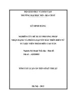 TÓM TẮT LUẬN ÁN TIẾN SĨ KỸ  THUẬT NGHIÊN CỨU ĐỀ  XUẤT PHƢƠNG PHÁP  NHẬN DẠNG VÀ PHÂN LOẠI VẾT DẦU TRÊN BIỂN TỪ TƢ LIỆU VIỄN THÁM SIÊU CAO TẦN