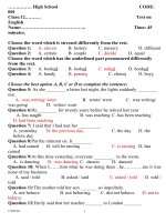 Kiểm tra 1 tiết lần 1 HKI tiếng anh lớp 12 (with key) 