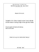 TÓM TẮT LUẬN ÁN TIẾN SĨ KỸ THUẬT NGHIÊN CỨU CÔNG NGHỆ TUYỂN TẦNG SÔI ðỂ  TUYỂN THAN CẤP HẠT MỊN VÙNG QUẢNG NINH