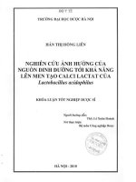 Nghiên cứu ảnh hưởng của nguồn dinh dưỡng tới khả năng lên men tạo calcilactat của lactobacillus acidophilus