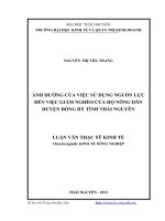 Ảnh hưởng của việc sử dụng nguồn lực đến việc giảm nghèo của hộ nông dân huyện đồng hỷ tỉnh thái nguyên