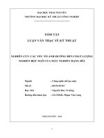 Tóm tắt luận văn thạc sĩ kỹ thuật NGHIÊN CỨU CÁC YẾU TỐ ẢNH HƯỞNG ĐẾN CHẤT LƯỢNG NGHIỀN BỘT NGÔ CỦA MÁY NGHIỀN DẠNG ĐĨA