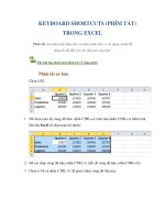 Keyboard shortcuts (phím tắt) trong excel 