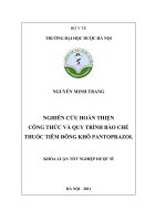 Nghiên cứu hoàn thiện công thức và quy trình bào chế thuốc tiêm đông khô pantoprazol