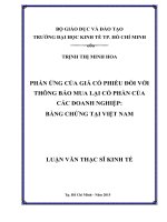 Phản ứng của giá cổ phiếu đối với các thông báo mua lại cổ phần của các doanh nghiệp bằng chứng tại việt nam 