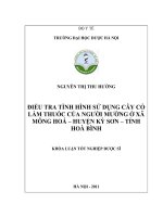 Điều tra tình hình sử dụng cây cỏ làm thuốc của người mường ở xã mông hoá   huyện kỳ sơn   tỉnh hoà bình