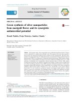 Green synthesis of silver nanoparticles from marigold flower and its synergistic antimicrobial potential