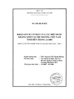 Khảo sát sự có mặt của các biệt dược kháng sinh tại thị trường việt nam tính đến tháng 12 2005