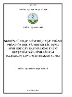 Nghiên cứu đặc điểm thực vật, thành phần hoá học và một số tác dụng sinh học cây rau má lông thu ở huyện bát xát, tỉnh lào cai ( glechoma longituba (nakai) kupr )