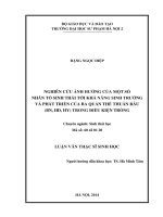 Nghiên cứu ảnh hưởng của một số yếu tố sinh thái tới khả năng sinh trưởng và phát triển của ba quần thể thuẫn râu (BN, HD, HY) trong điều kiện trồng (LV1240)