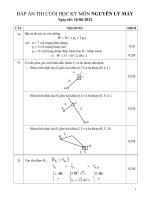 Đề thi đáp án nguyên lý máy HK2
