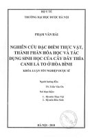 Nghiên cứu đặc điểm thực vật, thành phần hoá học và tác dụng sinh học của cây dây thìa canh lá to ở hoà bình