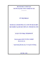 Đánh giá ảnh hưởng của vốn tín dụng đến hộ nghèo tại huyện tiên lữ, tỉnh hưng yên